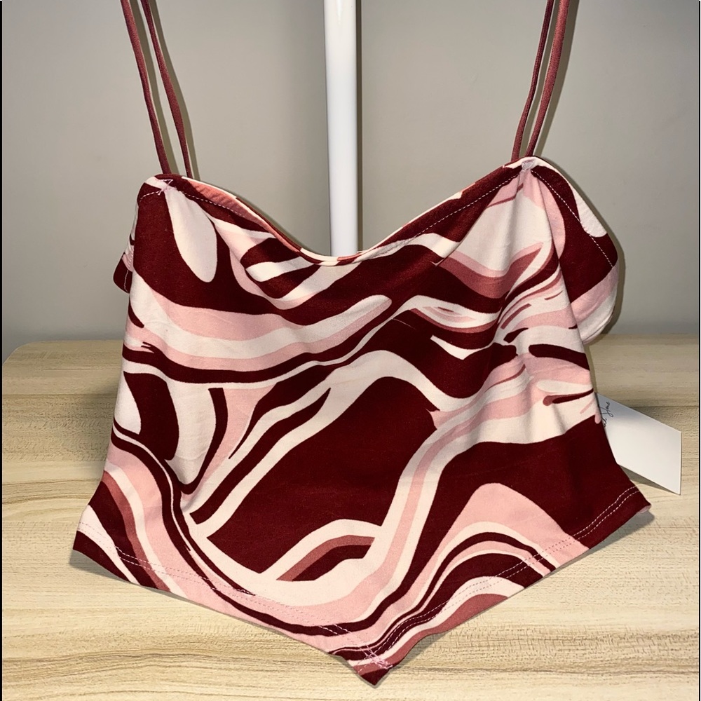 spaghetti strip Cropped printed shirt with opened back and blinged out drip.
